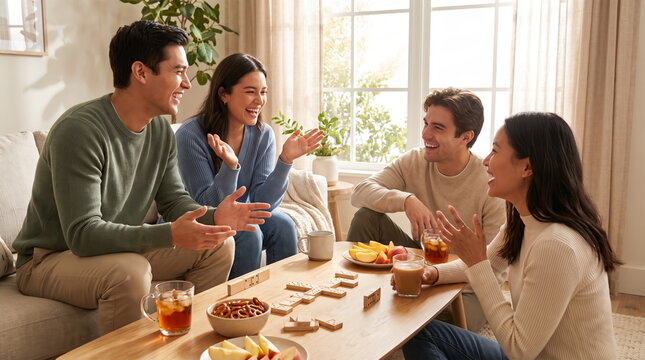 Group of young adults enjoying a game of dominoes together