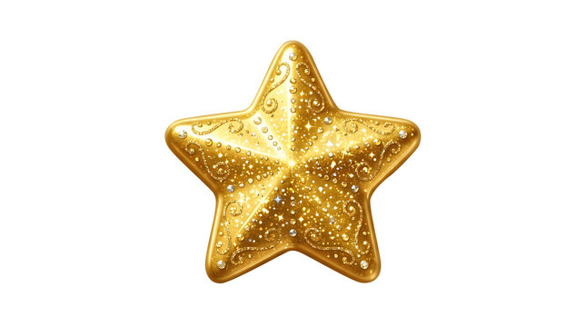 Golden star shape with textured surface isolated on a white background