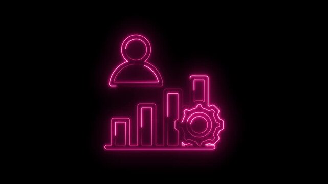 Neon pink glowing icon representing business growth analytics and operational efficiency with a