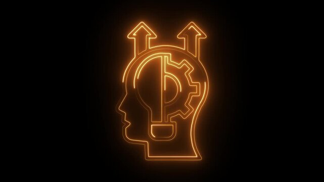 Glowing human head with lightbulb gear arrows conveying creative thinking innovation idea