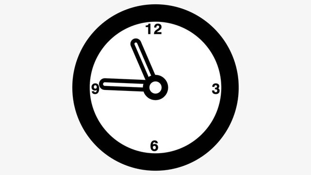Minimal Black Clock Animation with White Hands and Square Hour Markers