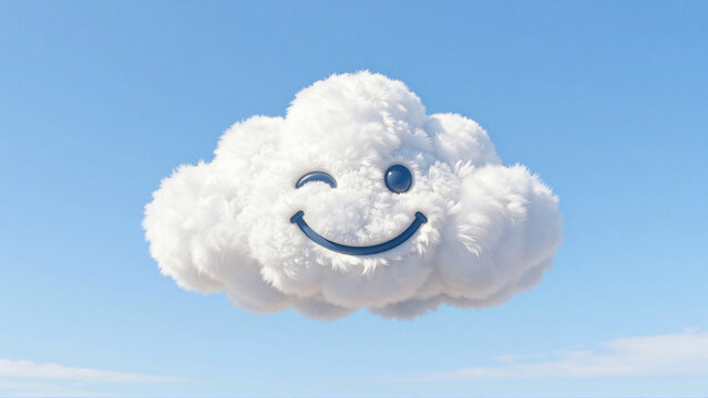 Cute winking cloud with happy smile in blue sky
