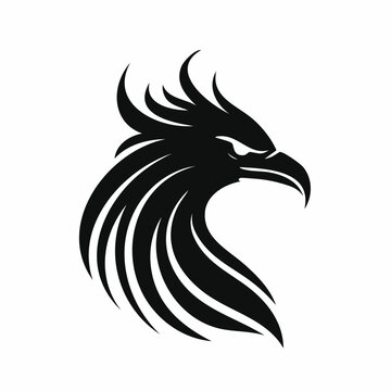 Stylized black phoenix eagle head mascot logo vector illustration isolated on white background