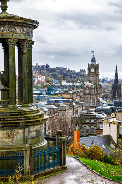 Dugald Stewart Monument overlooking Edinburgh skyline
