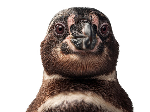 Close up portrait of a penguin facing forward with neutral expression