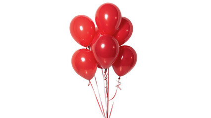 Bunch of red shiny helium balloons floating together isolated on transparent background. © Stefan