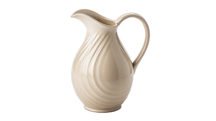 Elegant white ceramic porcelain pitcher jug vase isolated on transparent background.