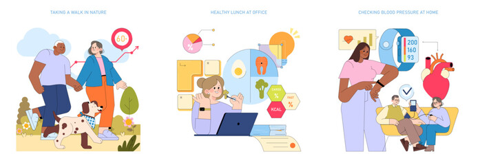 Fototapeta premium Healthy lifestyle activities with walking lunch and home care