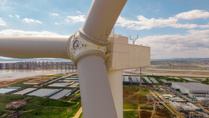 Close-up View of Wind Turbine Blades and Nacelle at Site © Zhaorui