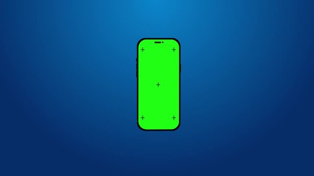 Phone green screen blue background with centered device, tracking markers, lighting. for mobile advertising, software demos, app launch edits, tech promos preview videos, presentation edits,