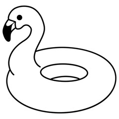 hand drawn cartoon illustration outline of a flamingo swim ring © GOOKKIK