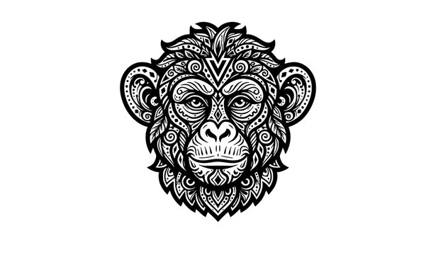 Ornate Tribal Monkey Head Chinese Zodiac Vector