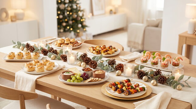 Family Celebrating New Year Countdown with Festive Snacks and Decorations