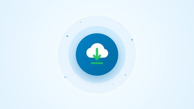 Digital cloud download button animation featuring clean minimalist icons with smooth motion transitions for modern software user interface video clip