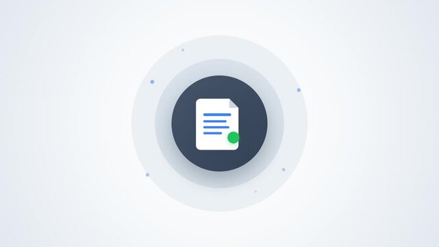 Animated document process cycle showcasing digital file completion with green checkmark status appearing in smooth motion graphic video clip file