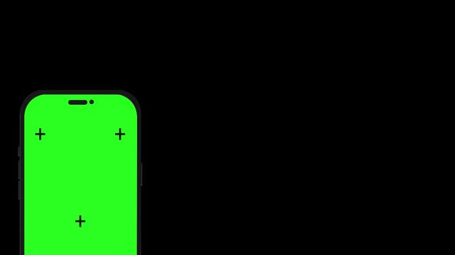 mobile chroma key display bright green screen, plus tracking guides, and clean studio isolation. for app launch promos, product demos, interface videos, online advertising, and editing templates.