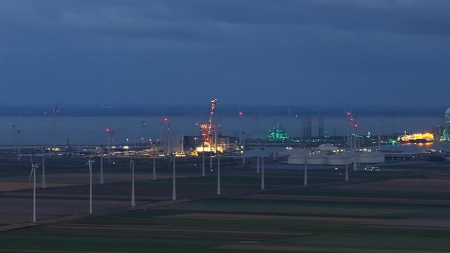 Aerial view of Eemshaven in the evening, the Netherlands