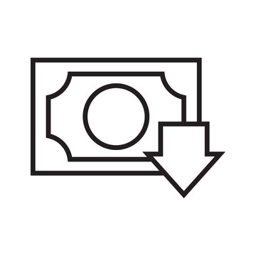 Paper money with downward arrow indicator