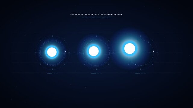 Futuristic HUD interface with glowing blue light circles and technical data on dark background