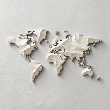 종이 오리기 카빙 스타일의 미니멀 3D 종이 공예 세계지도, paper cut carving style minimal 3d paper craft world map