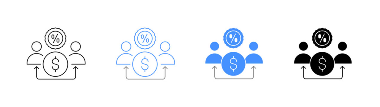 Peer To Peer Lending and P2P Money Transfer Percentage Icon Pack Vector Icons Illustration