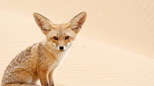 Cute Fennec Fox Sitting and Looking Around in the Desert Sand Dunes, Wildlife in Natural Habitat