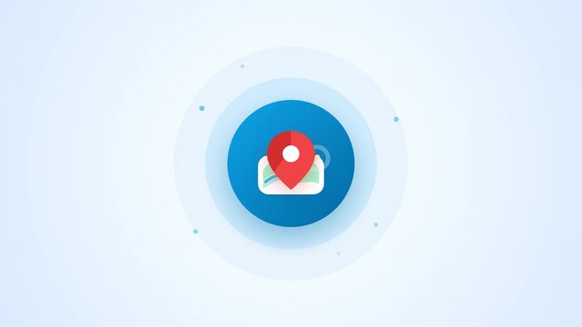 Red location pin marks destination on digital map graphic displayed within smooth animated motion video loop for modern interface design