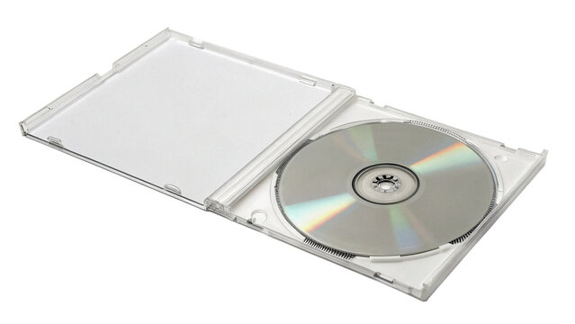 Single metallic silver compact disc cd dvd case isolated on transparent background.