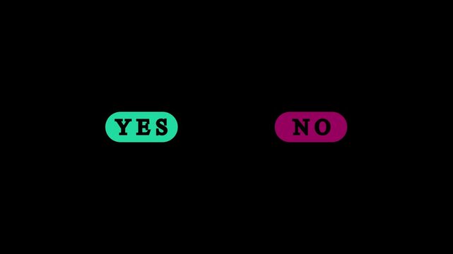 Animated Yes and No button selects with cursor click on black background Animation video.