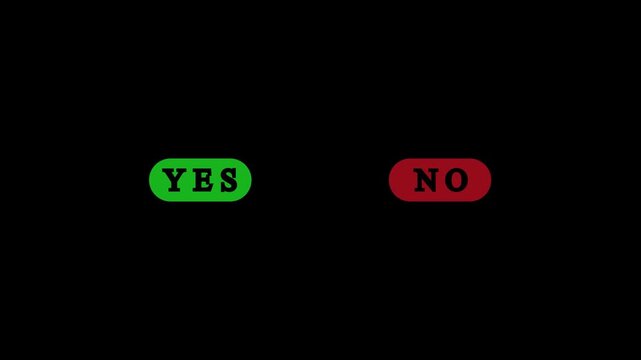 Animated Yes and No button selects with cursor click on black background Animation video.