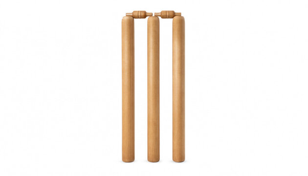 Wooden cricket stumps set with bails for sports equipment display or branding material