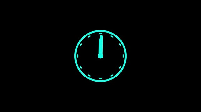 Clock spinning, watch animation on transparent background Black alpha channel. Clock icon flat style 24.