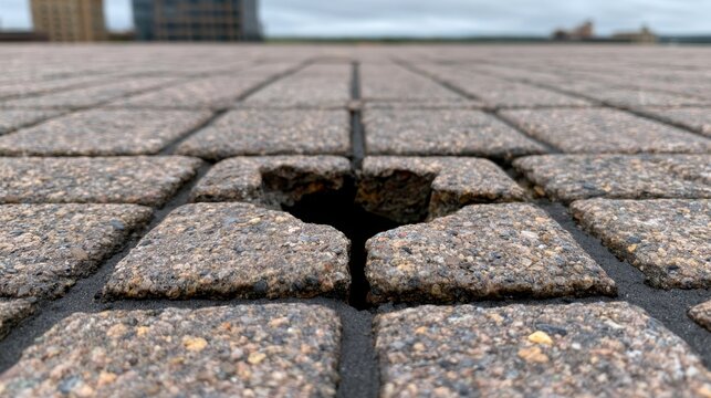 Home and Construction Failure, Inspection of Flat Roof Drainage Scupper Opening with Damage on Paved Surface, 3d rendering