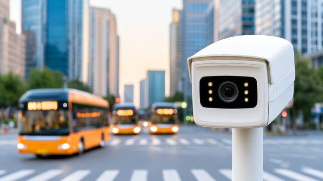 Advanced Adaptive Traffic Signal Hardware Captured on Busy Urban Street at Dusk
