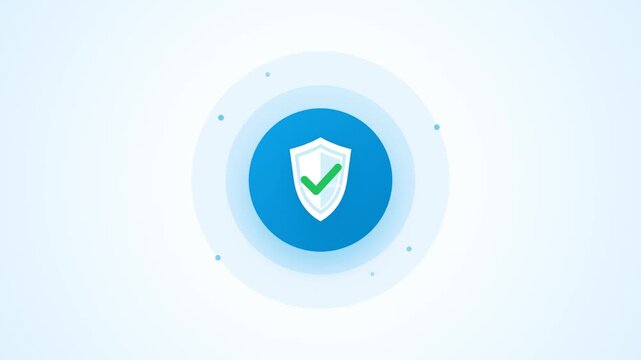 Security shield icon animation appearing with a green checkmark symbol inside modern digital circle footage for professional software interface