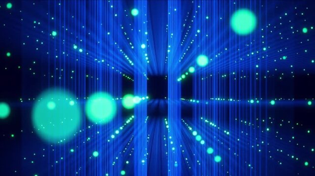 光周波数コムの電磁波面と閃光が垂直上昇展開する暗視野科学CG背景