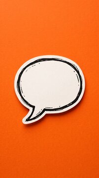 Handdrawn speech bubble sticker on a vibrant orange background, perfect for adding custom text, creative design elements, or social media communication concepts