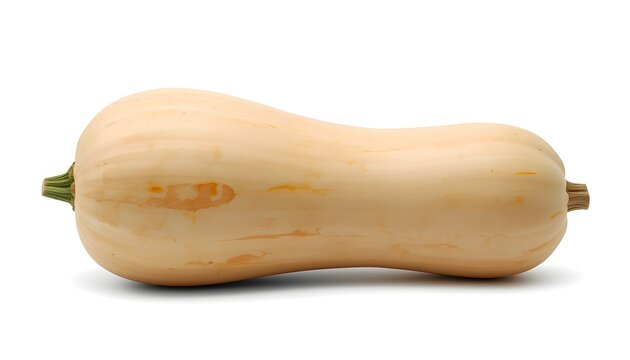 Whole organic butternut squash with smooth tan skin isolated on clean white background for food photography