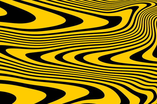 Yellow and Black Wavy Optical Distortion Vector Pattern Abstract Trippy Background