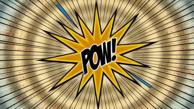 Comic Book Explosion Graphic with Pow Text Bursts Dynamic Impact Effect for Action Scenes or Video Transitions