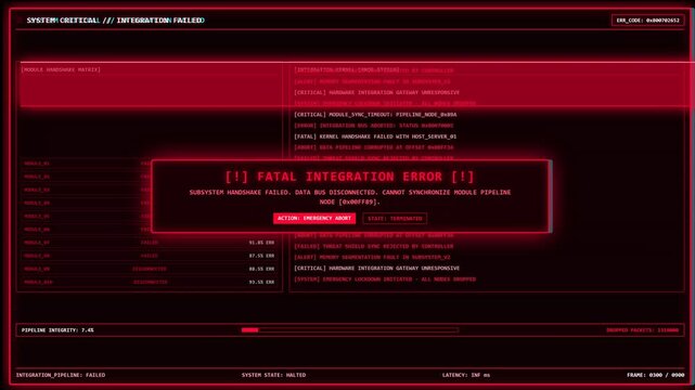 Fatal Integration Error System Failure Screen Animation.