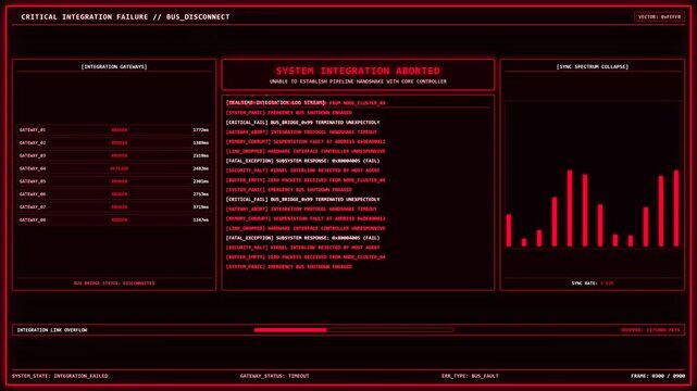System Integration Failure Bus Disconnect Error Screen.