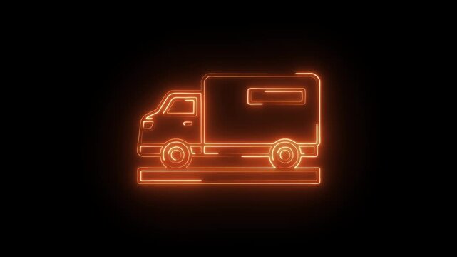 Glowing neon transportation icon isolated on black background. HD Video motion graphic animation