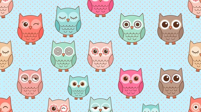 Cute colorful owl pattern background design