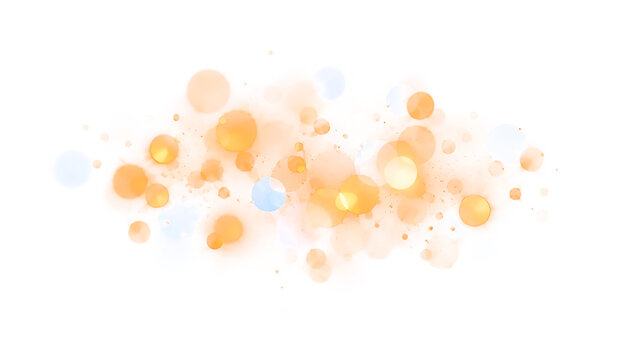 Złoty pył i rozmyte świetliste punkty bokeh na przezroczystym tle PNG. Błyszczące ciepłe cząsteczki światła, efekt brokatu i migotania, elegancka pozioma nakładka dekoracyjna
