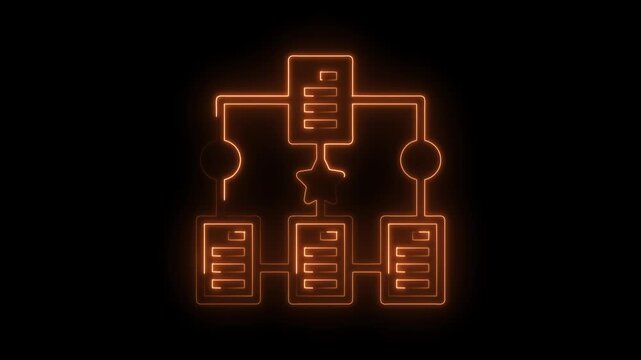 Glowing neon style data flow diagram on black background animation loop