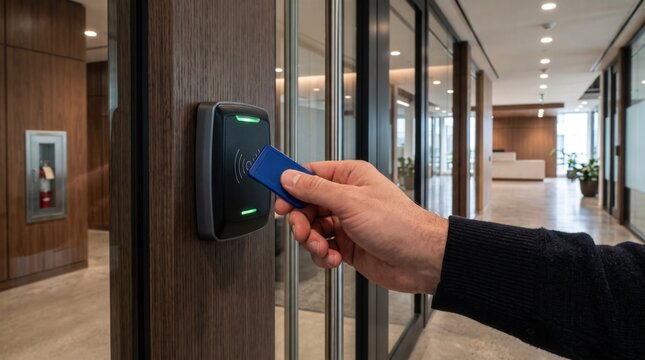 Access control system in modern office environment with keycard use
