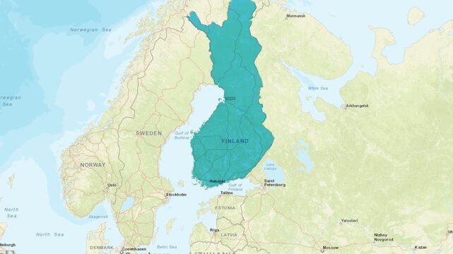 Animated map focusing on helsinki and finland with geographic location an digital on the country