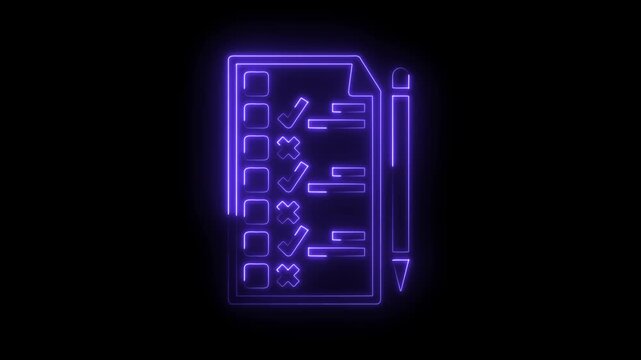 Neon checklist icon on black background for tasks and productivity