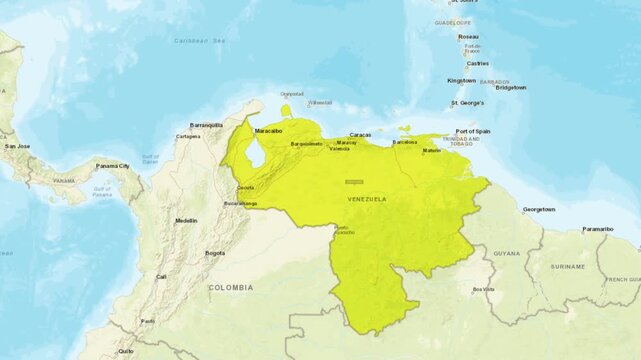 Animated map focusing on maracaibo city location within venezuela in south america